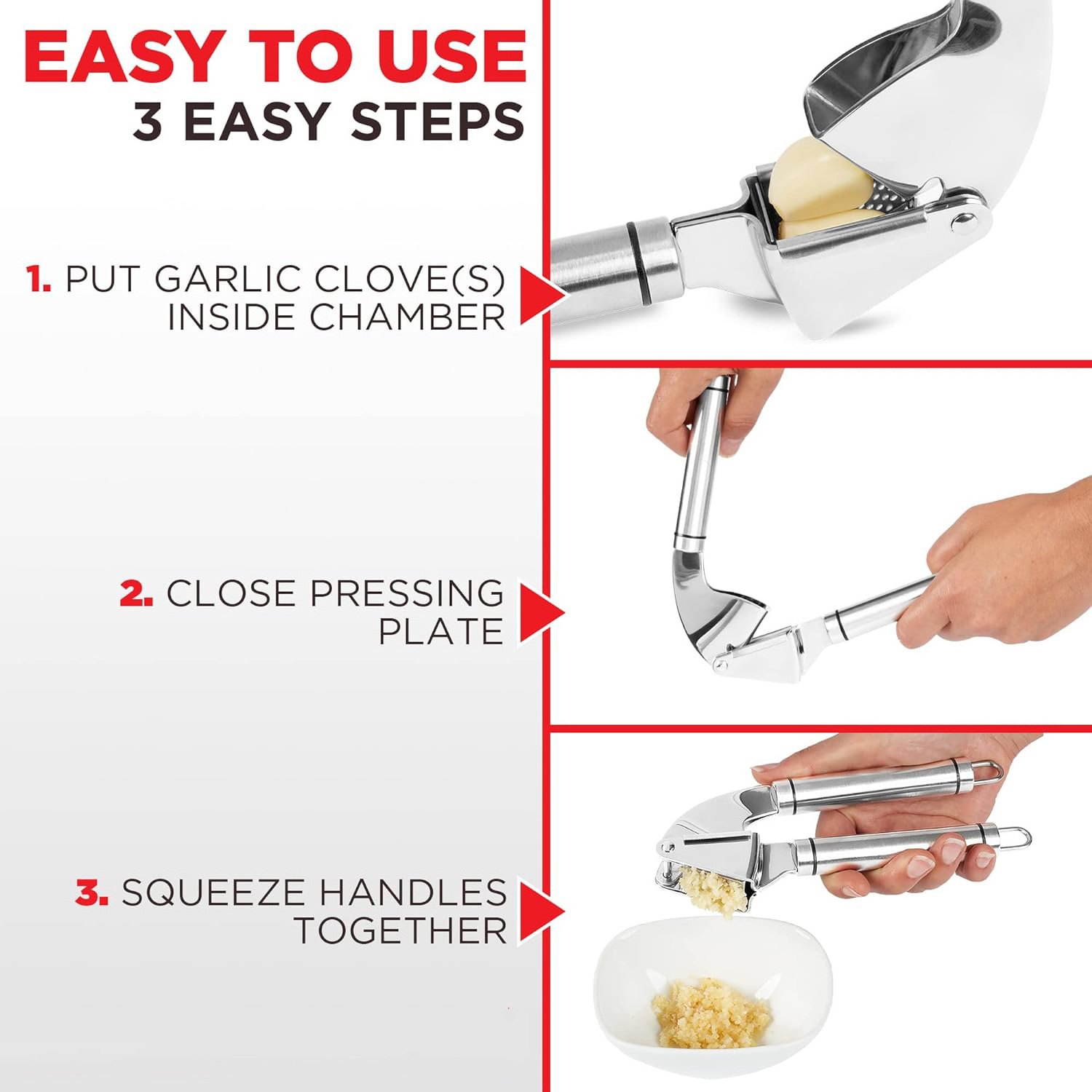 Garlic Mincer & Crusher, Heavy Duty Crusher Kitchen Gadgets Ginger Press Stainless Steel Garlic Press for Fine Garlic