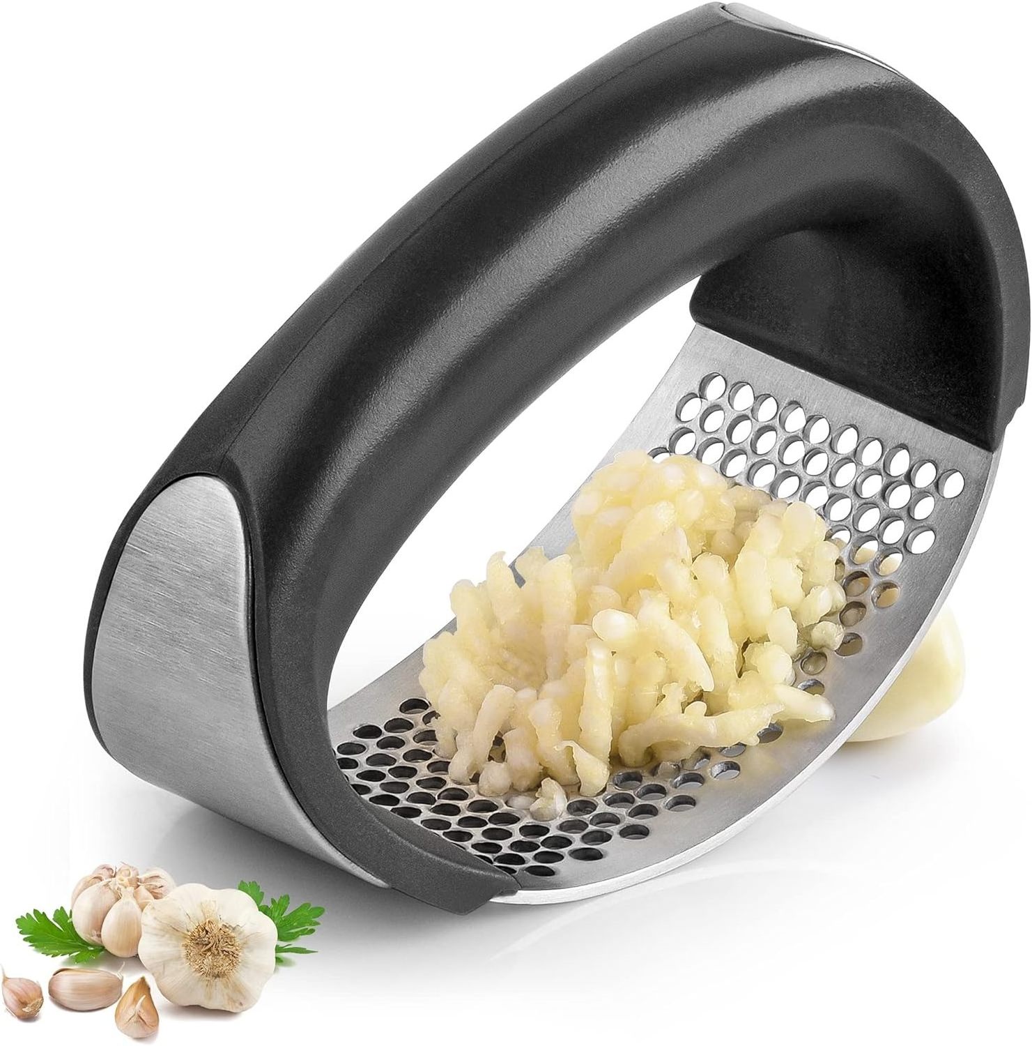 Manual Crusher Kitchen Gadgets Ginger Press Stainless Steel Garlic Press Rocker with Peeler and Scraper