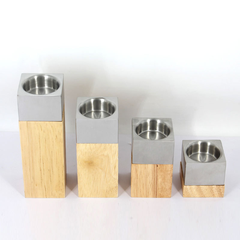 China Good table decorating tea light candle holder wooden candlestick holder pillar  set of 4 square wood candle holders