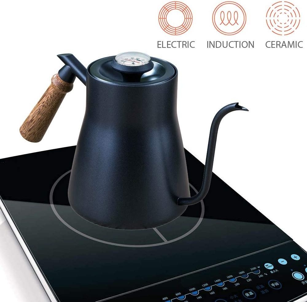 New style Custom Vacuum Glass Liner Stainless steel Carafe Tea Kettles Coffee Pot With Wooden Handle