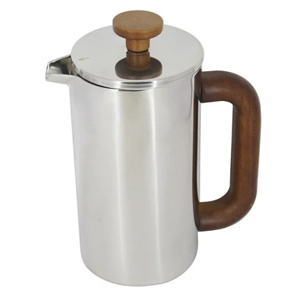 Double Walled Stainless Steel Press Pot Tea and Coffee Maker Coffee French Press with wood handle