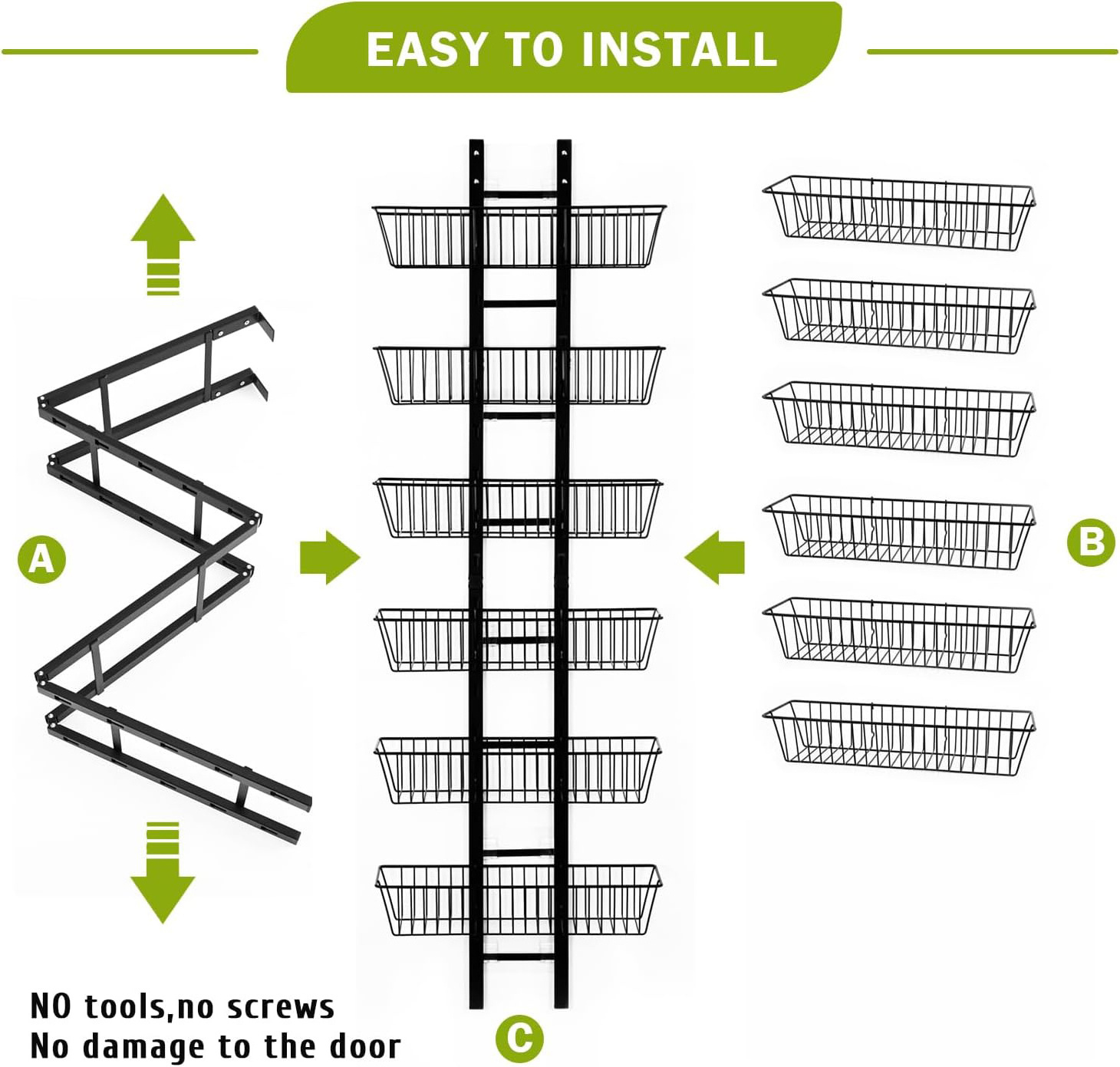 8 Tiers Hanging Rack Adjustable Basket Rack Over The Door Pantry Storage Organizer Rack