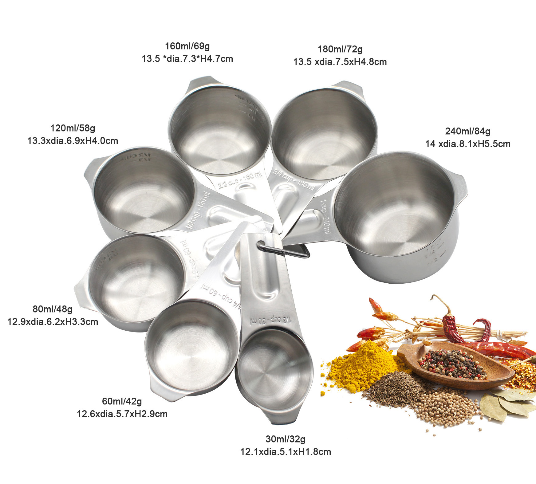 kitchen measuring spoons 7PCS stainless steel customized  measuring cups set for baking