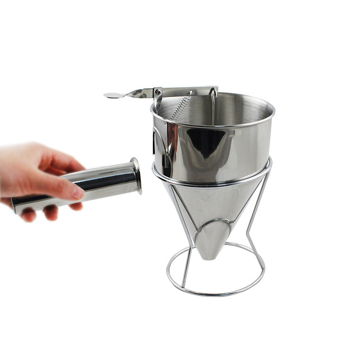 Custom  Batter Funnel Dispenser With Stand Stainless Steel Baking Pancake Batter Dispenser Takoyaki Batter Dispenser