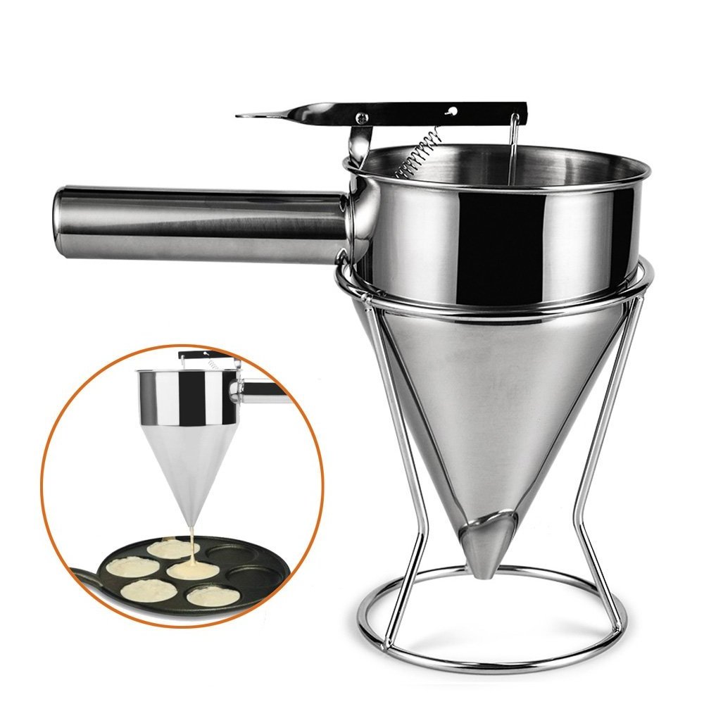 Custom  Batter Funnel Dispenser With Stand Stainless Steel Baking Pancake Batter Dispenser Takoyaki Batter Dispenser