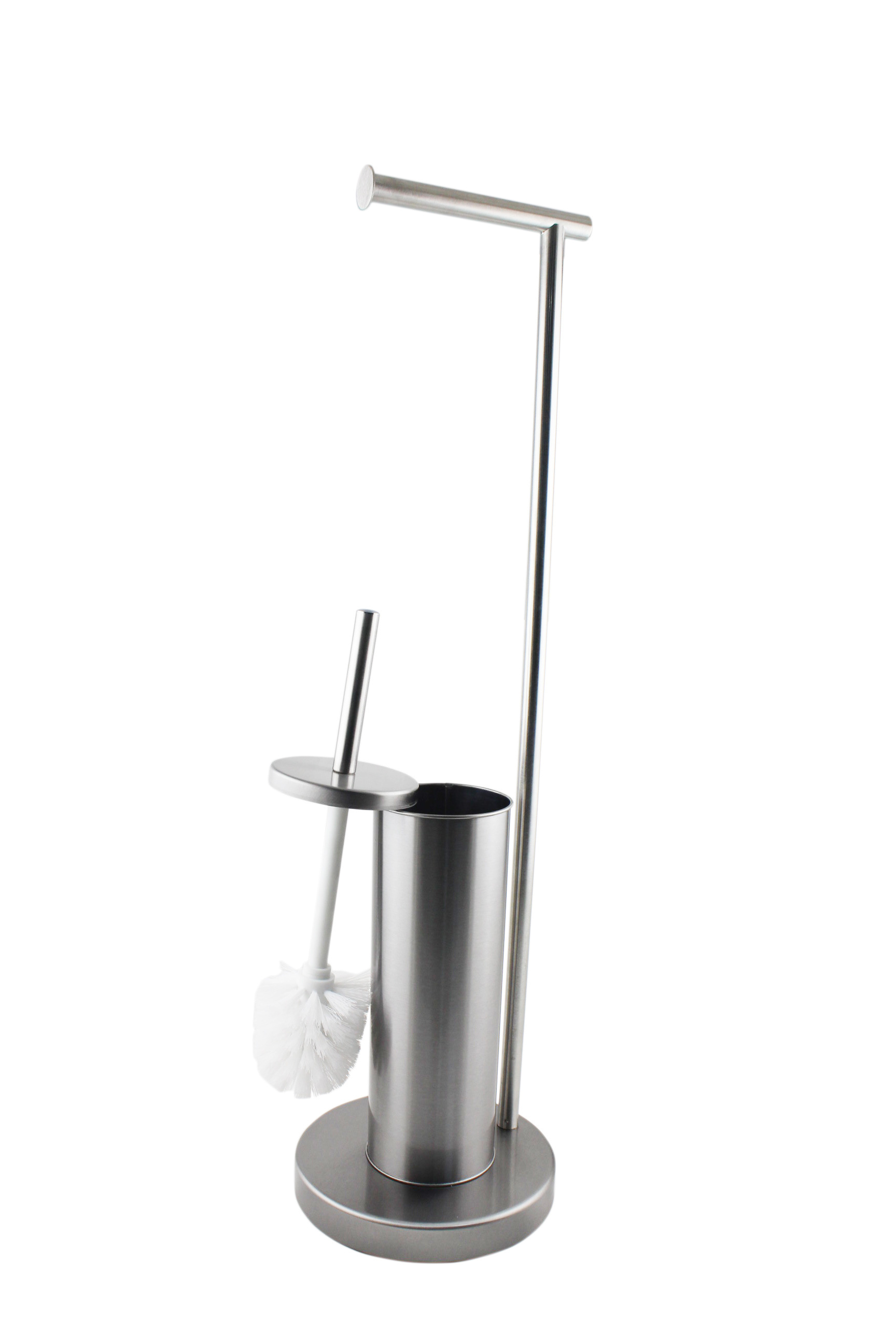 Stainless Steel Toilet Brush Holder Free Standing Floor Stand Toilet Brush And Paper Holder Set