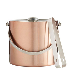 Rose Gold with Scoop Lid and Handle Double Walled Insulated Stainless Steel Ice Bucket