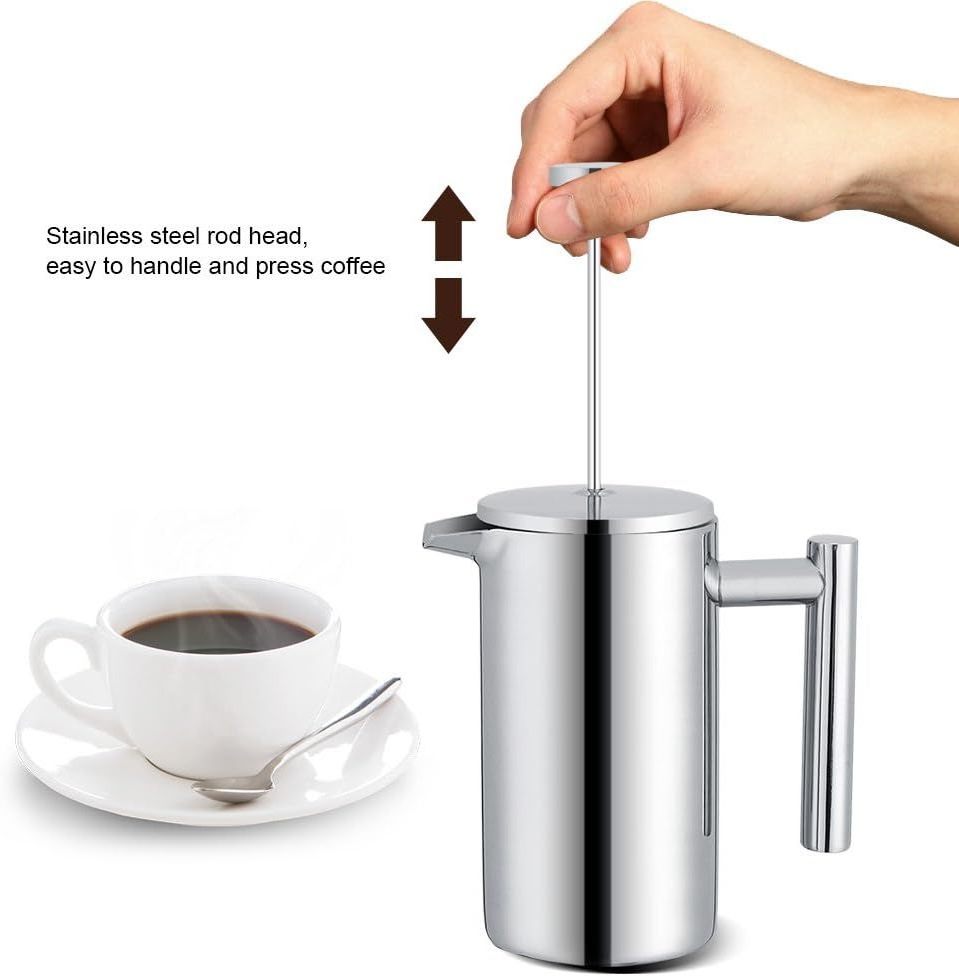 Rust-Free multi-screen system 34 oz coffee/tea maker french press double wall stainless steel french press