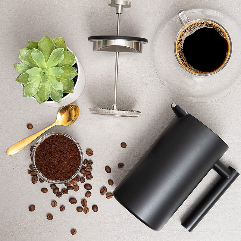 Black 304 grade stainless steel double wall insulated french press replacement filter screen coffee press