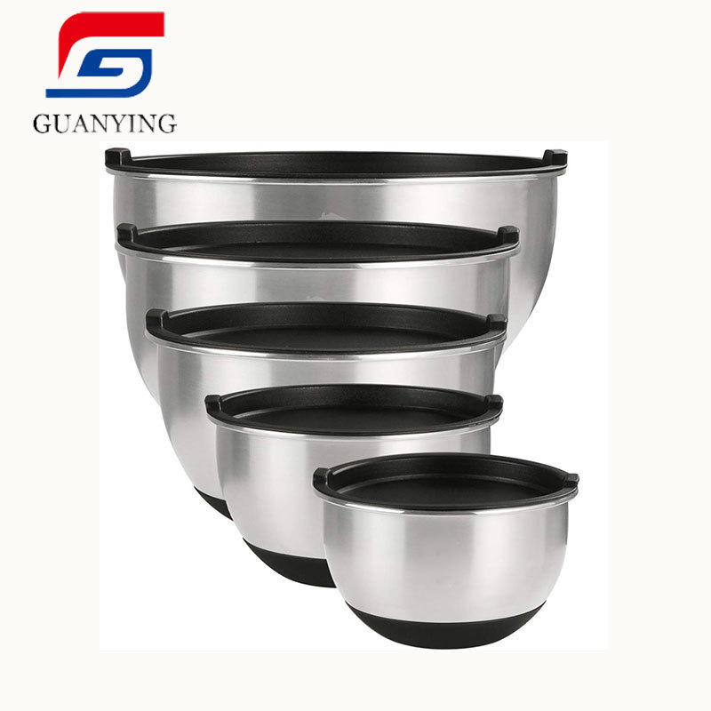 Kitchen Metal Mixing Bowl Set Salad Cutter Bowl Stainless Steel Meal Salad Bowls with Non-Slip Silicone Bases