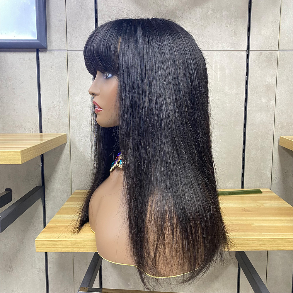 Brazilian Straight Human Hair Wigs With Bangs Remy Full Machine Made Human Hair Wigs For Women Custom 10-50Inch Fringe Wig