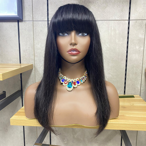 Brazilian Straight Human Hair Wigs With Bangs Remy Full Machine Made Human Hair Wigs For Women Custom 10-50Inch Fringe Wig