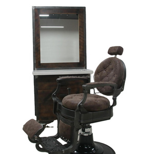 Most popular vintage barber station and chairs wood barber station with mirrors