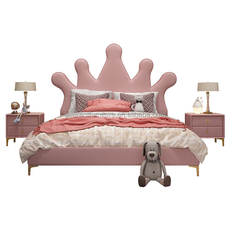 modern king size pink children  bed  leather bed pink princess bed