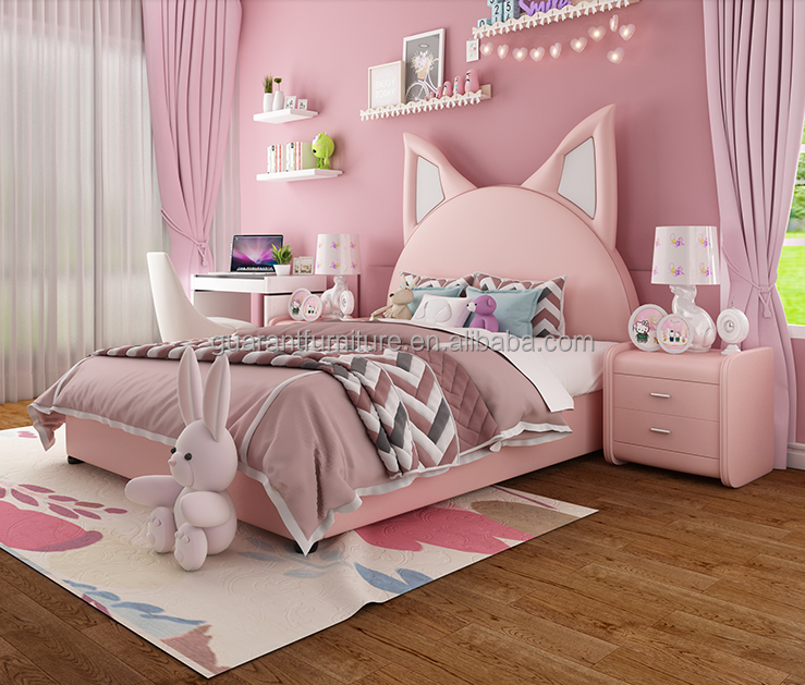 modern king size pink children  bed  leather bed pink princess bed