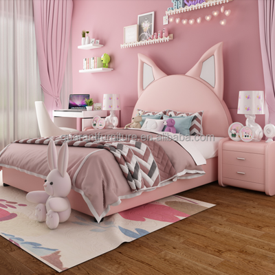 modern king size pink children  bed  leather bed pink princess bed