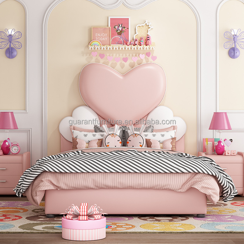 modern king size pink children  bed  leather bed pink princess bed