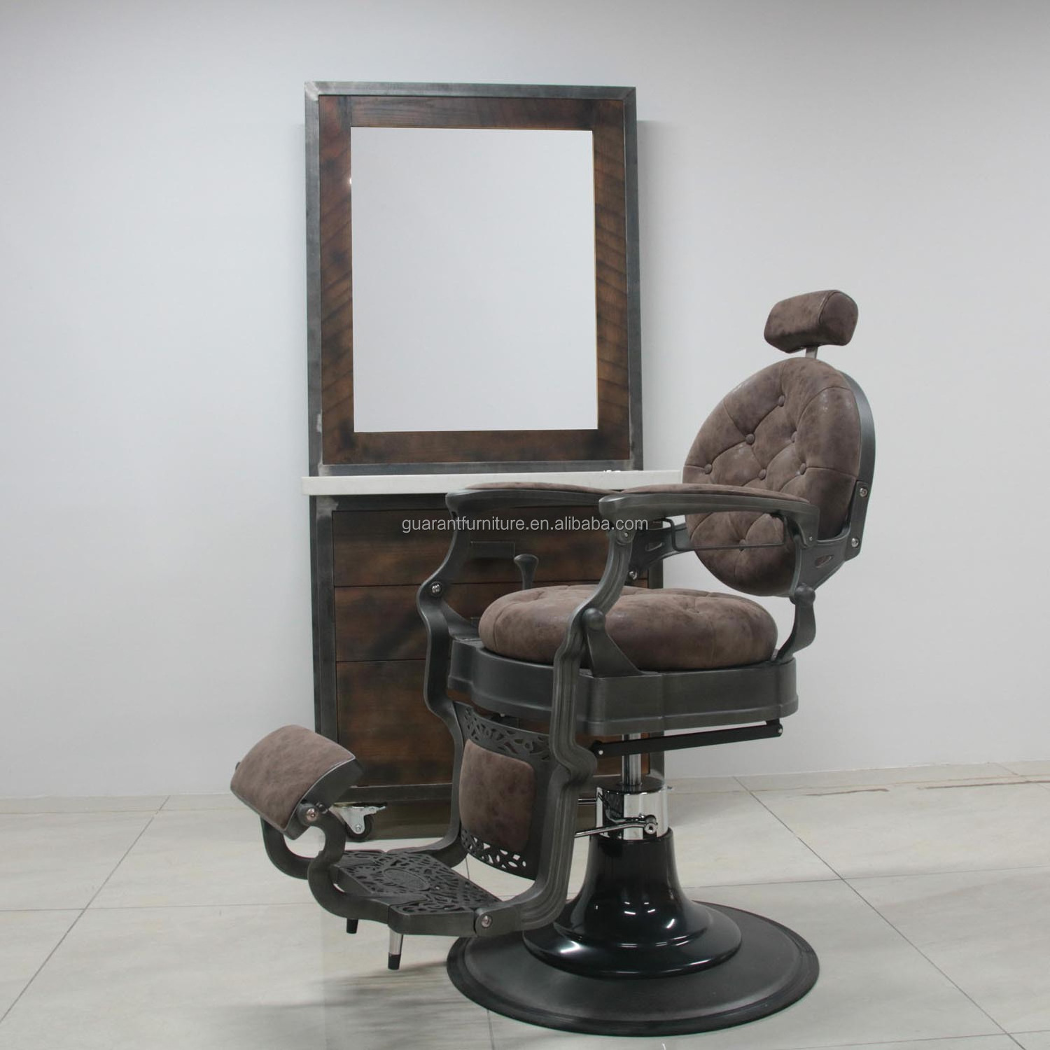 Most popular vintage barber station and chairs wood barber station with mirrors