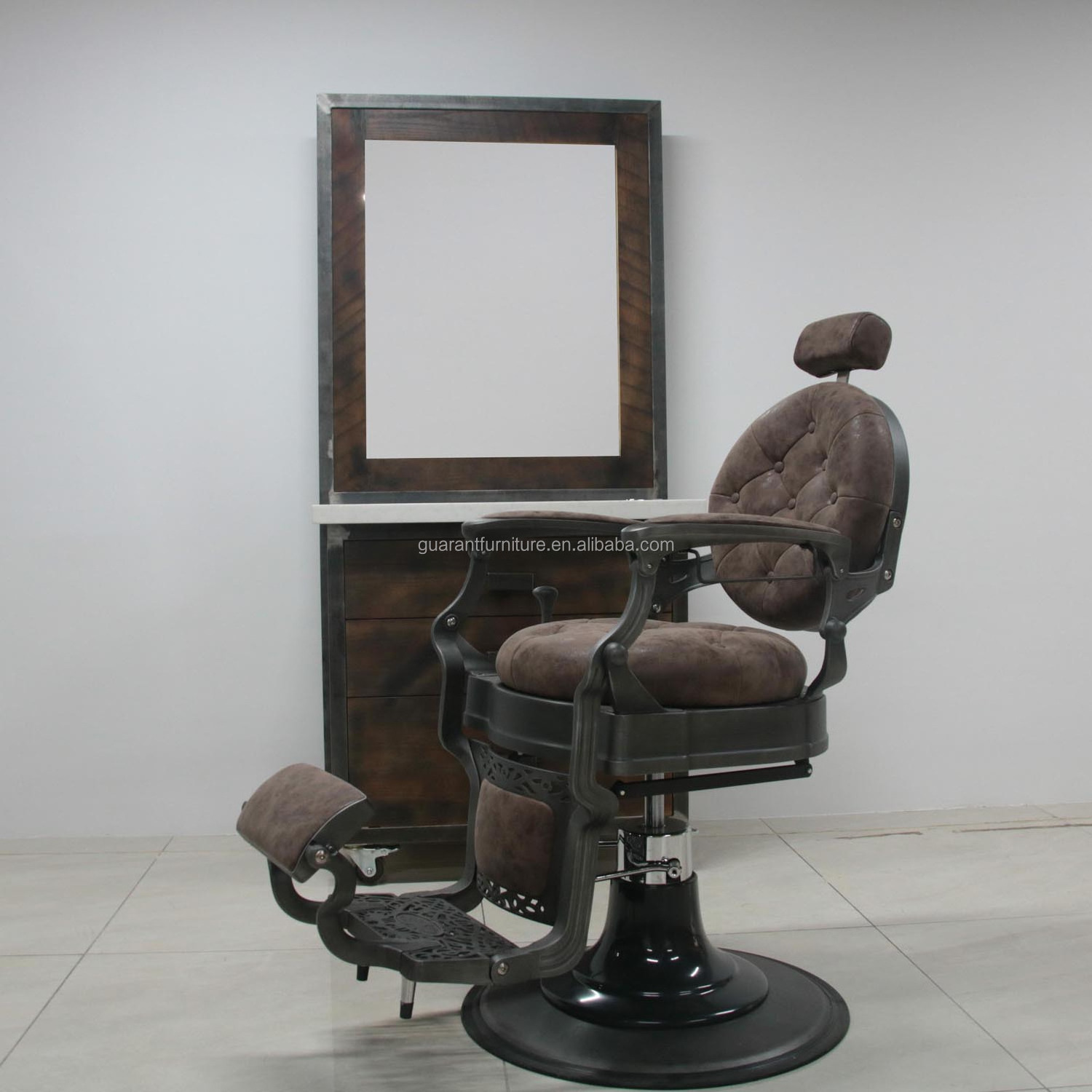 Most popular vintage barber station and chairs wood barber station with mirrors