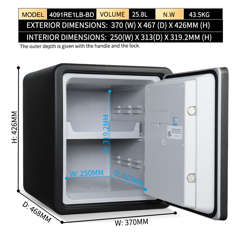 Mini Vault Fingerprint Smart Lock Money Locker Fireproof Safe Box Supplies Wholesale Fire & Water Proof Safe, 4091RE1LB-BD