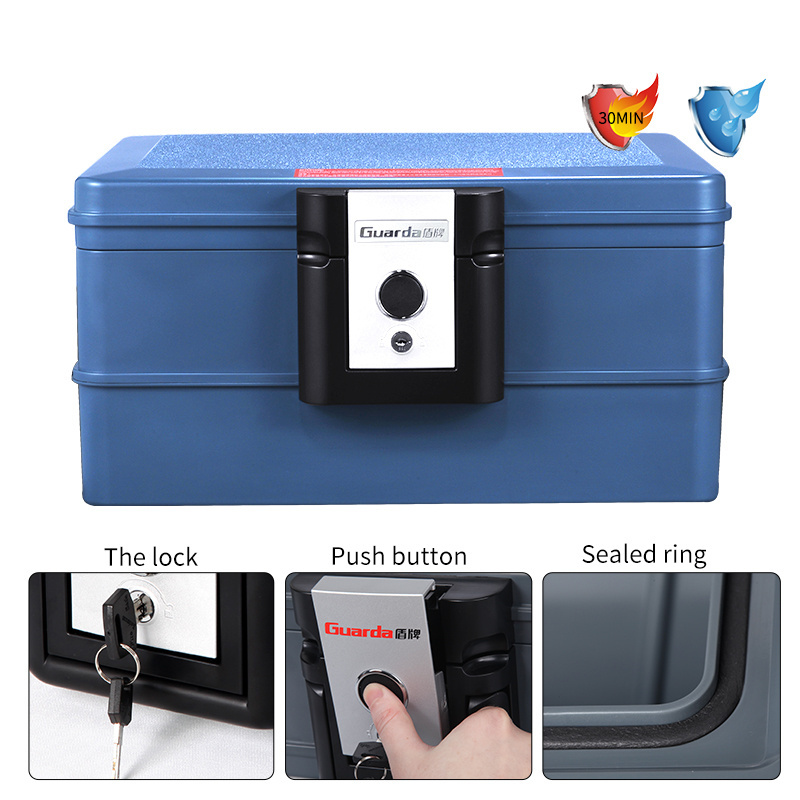 Small Document Box Waterproof Fireproof Key Lock Box, 9.8L/11.3KG Fire Document Safe, 2030