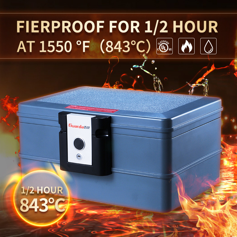 Small Document Box Waterproof Fireproof Key Lock Box, 9.8L/11.3KG Fire Document Safe, 2030