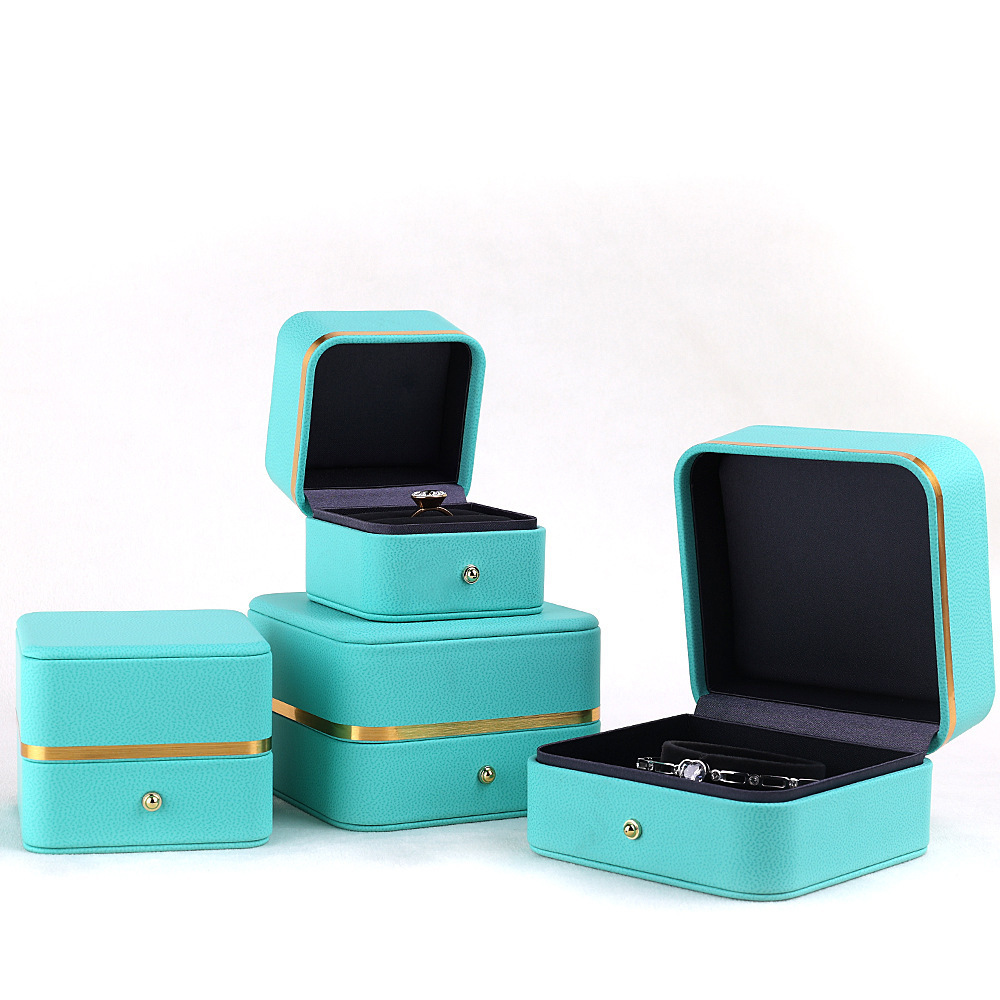 Round Corner PU leather Jewelry Box Waist Crown Buckle Ring Bangle Earrings Leather Jewelry Box