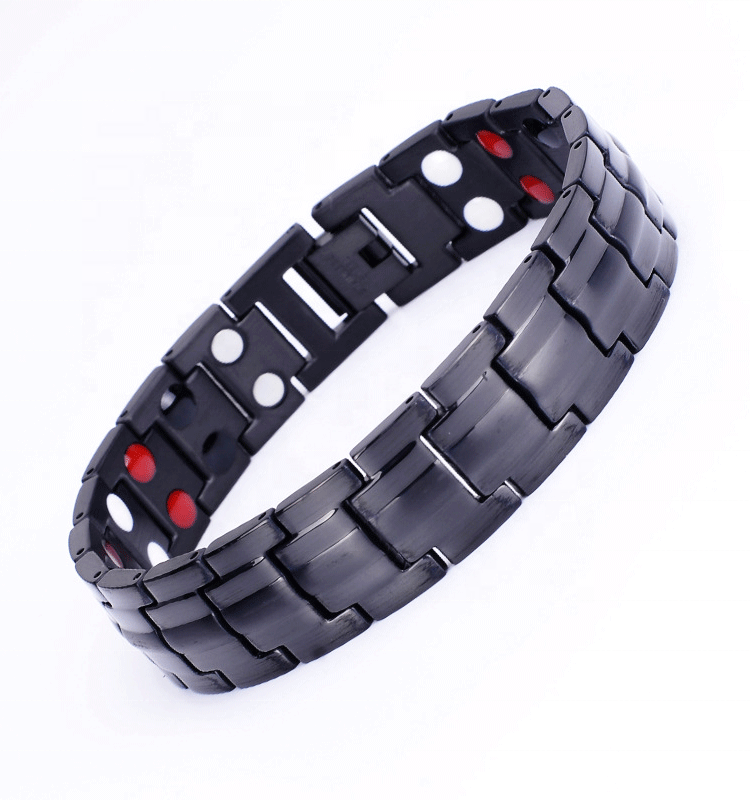 Tourmaline Black Health Bracelets For Back Pain Power Band Anion Ion Bracelet Mens Jewelry Titanium Steel Care Energy