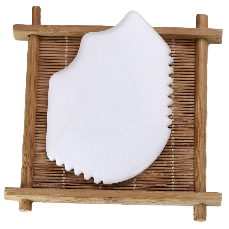 Best price natural White Jade GUA SHA Custom Anti Aging slimming facial massage two teeth comb Natural White Jade guasha