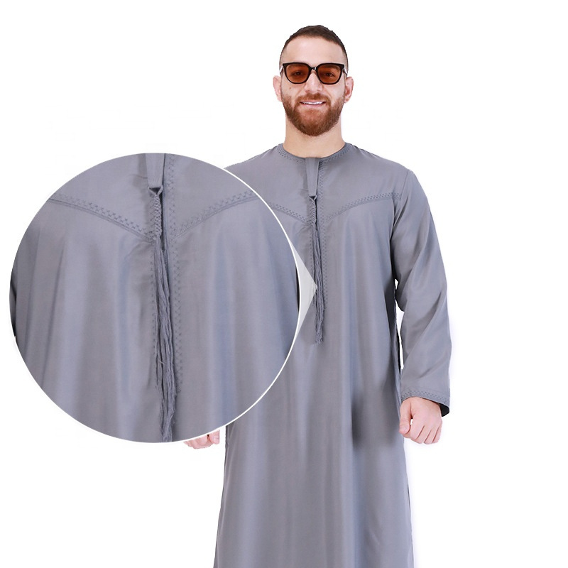 Solid color long sleeved Embroidered Robe Al Daffah Thobes 2023 Arab Thobe Saudi style for men Muslim Daffah for men