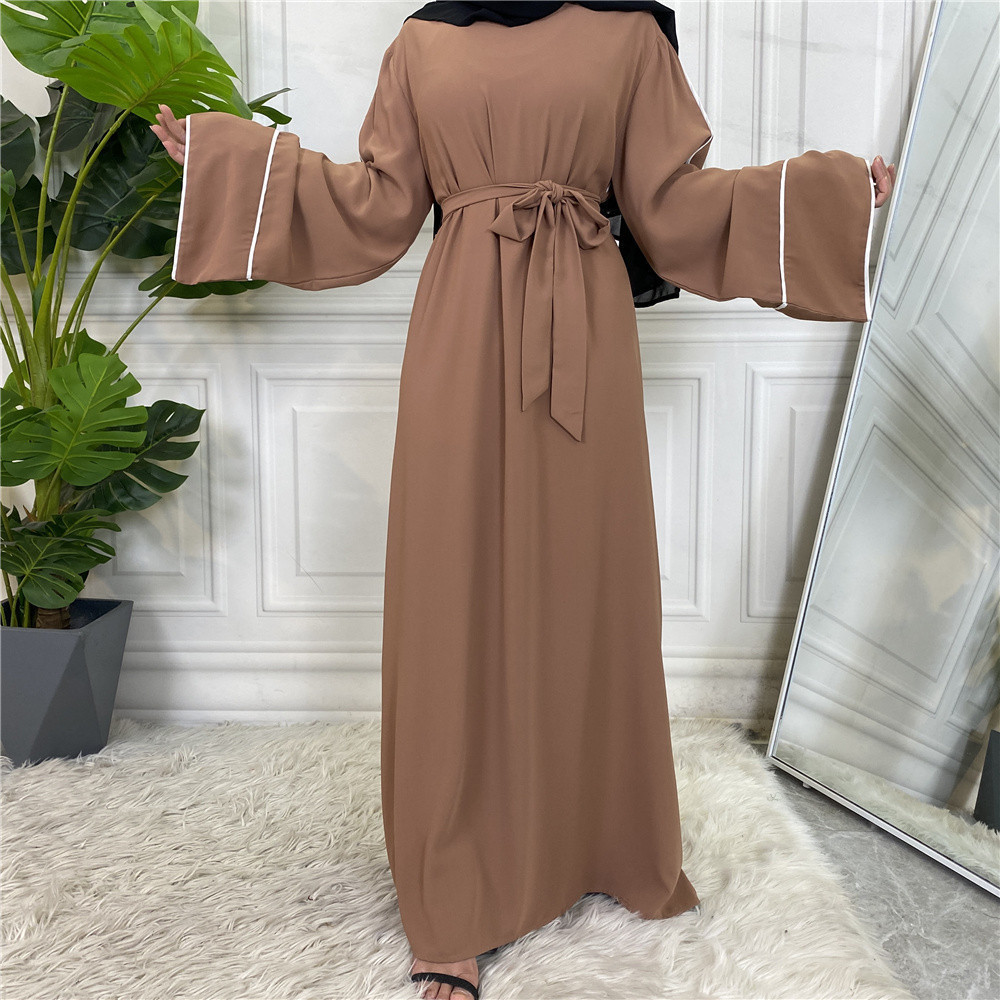 Abaya Turkey Wholesale Abaya's Muslim Dress In Dubai Women's White Edge Transparent Lace-up Dress The Latest Black Robe Design