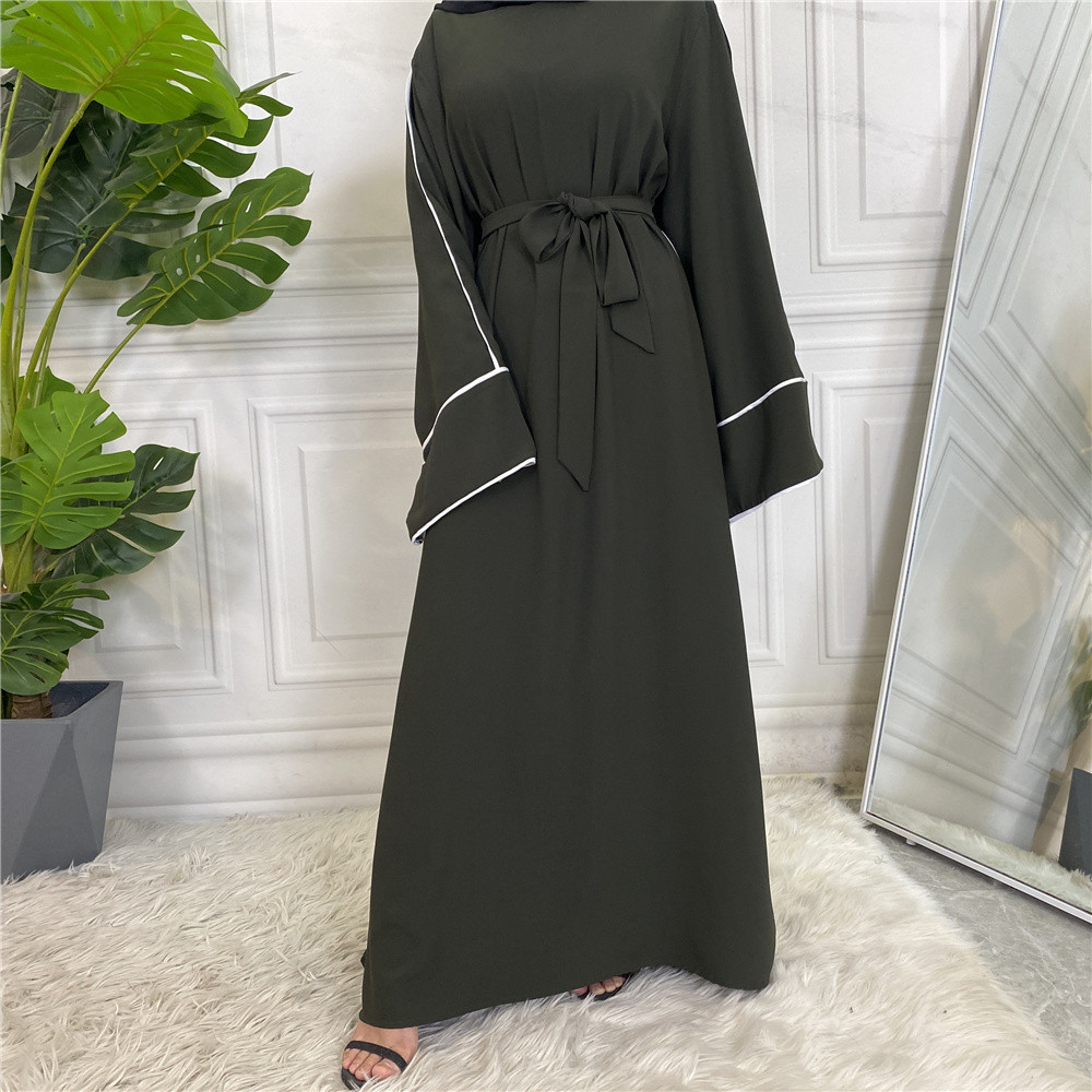 Abaya Turkey Wholesale Abaya's Muslim Dress In Dubai Women's White Edge Transparent Lace-up Dress The Latest Black Robe Design