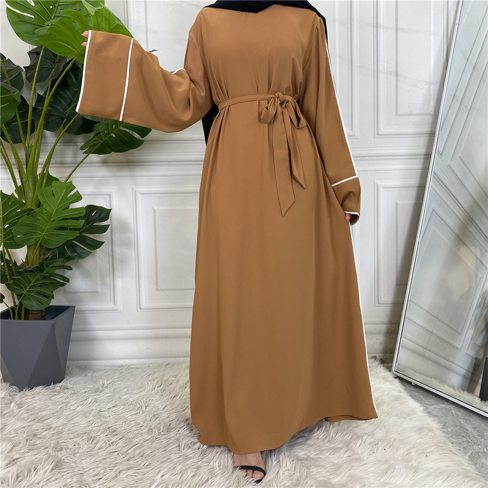 Abaya Turkey Wholesale Abaya's Muslim Dress In Dubai Women's White Edge Transparent Lace-up Dress The Latest Black Robe Design