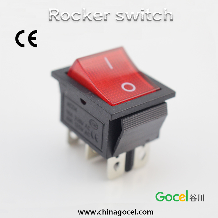 plastic 6 pin rocker switch square button electric oven type heating oil heater red rocker switch KCD7-204 50pcs/box