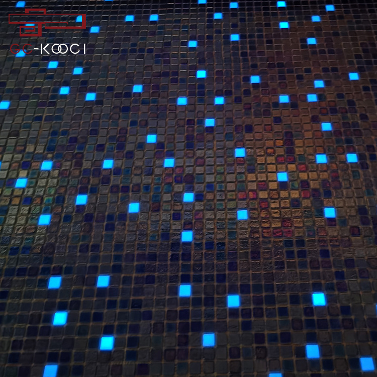 GUCI blue iridescent luminous mix solid glass swimming pool mosaic bathroom backsplash