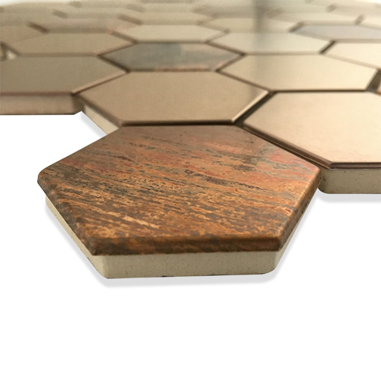 GUCI Copper Color Stainless Steel Metal Tiles Mosaic Wall Border Countertop Backsplash 300x300mm Hexagonal 6mm