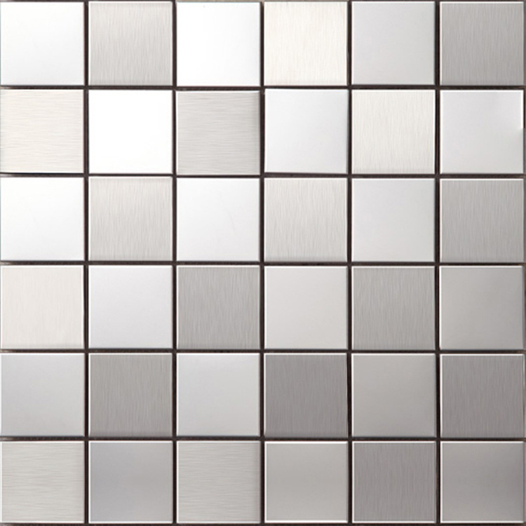 Square stainless steel mosaic tile brushed glossy surface living room TV Background wall