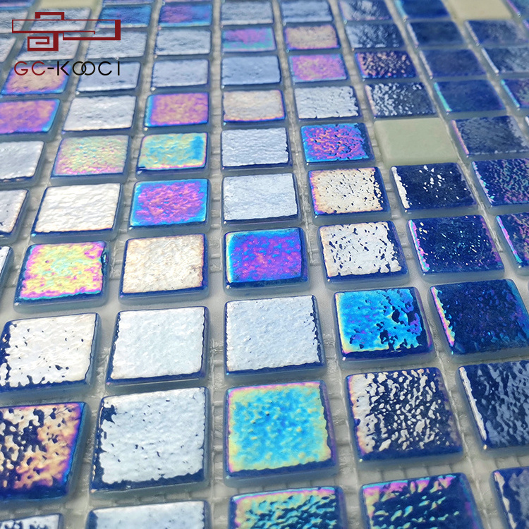 GUCI blue iridescent luminous mix solid glass swimming pool mosaic bathroom backsplash