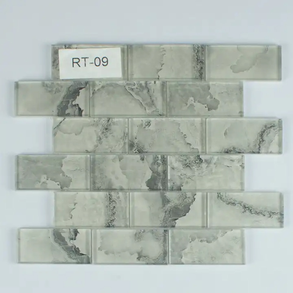 Low price bathroom shower Backsplash white laminated printing glass mosaic