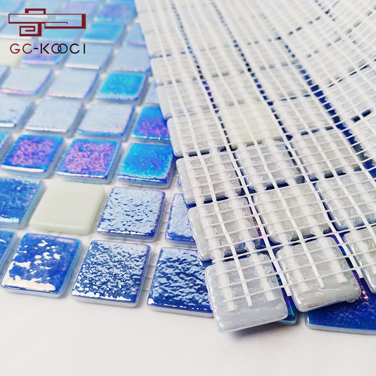 GUCI blue iridescent luminous mix solid glass swimming pool mosaic bathroom backsplash