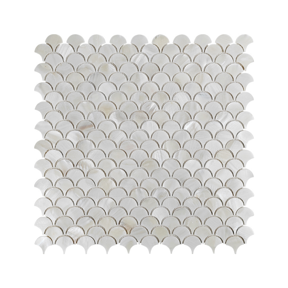 GUCI Backsplash Shell Mosaic Fish Scale Fan Shape Mother of Pearl White Brown Mix Wall Panel