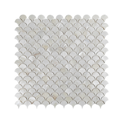 GUCI Backsplash Shell Mosaic Fish Scale Fan Shape Mother of Pearl White Brown Mix Wall Panel