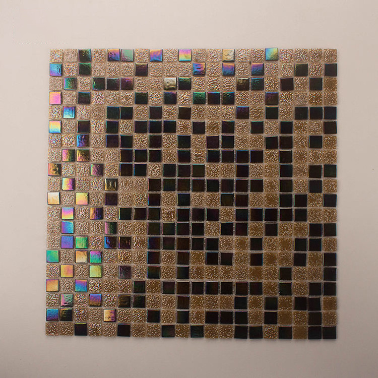 GUCI mix black gold iridescent glow glass floor mosaic tiles design bathroom ceramic wall mosaic tiles