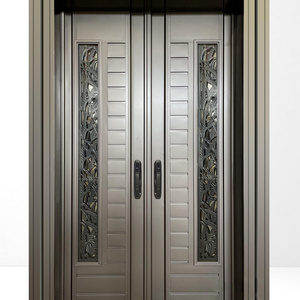 GUCI customize size color door molded pattern inlaid glass stainless steel double security entrance door