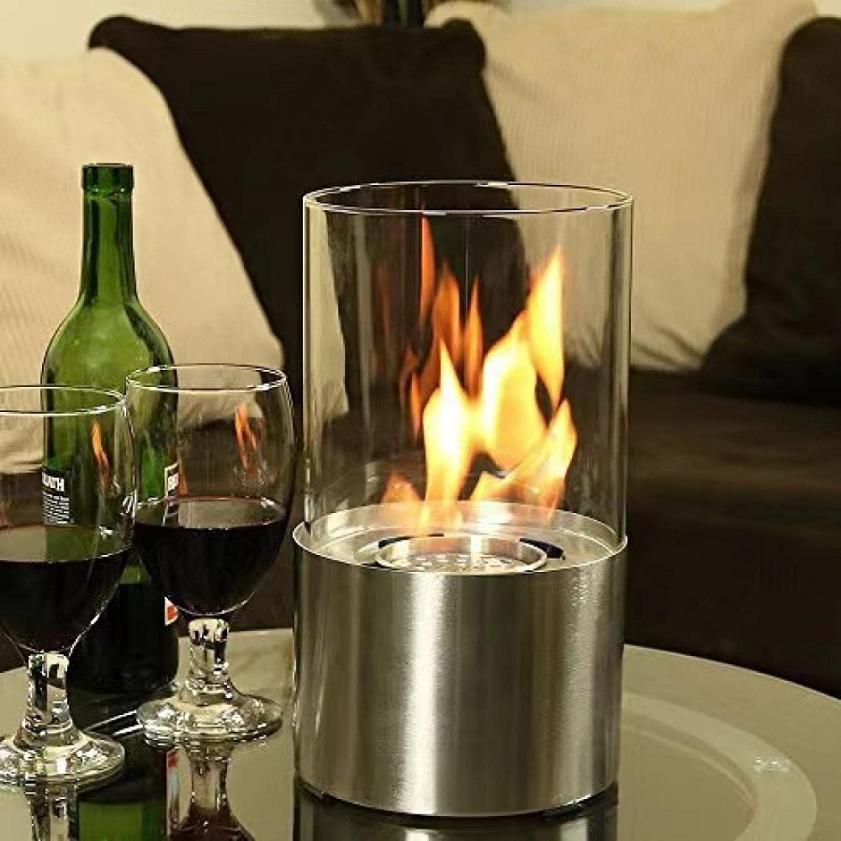 GUCI stainless steel mini tabletop fireplace metal bio ethanol fire pit glass cover