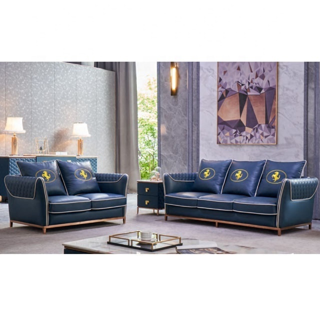 2022 Wholesale luxury blue genuine leather lounge sofa comfortable couch for home hotel