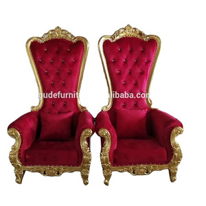 Hot sale Royal gold wooden frame red PU leather throne king chair hotel wedding chairs