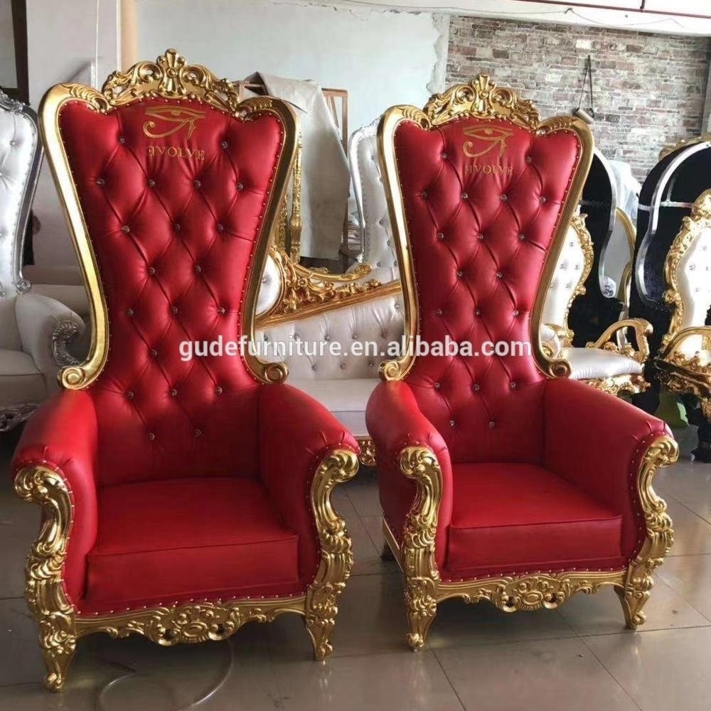 Hot sale Royal gold wooden frame red PU leather throne king chair hotel wedding chairs