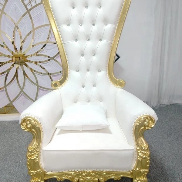 Hot sale Royal gold wooden frame red PU leather throne king chair hotel wedding chairs