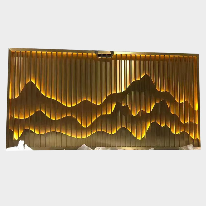 Luminous metal rockery partition stainless steel screen porch hollowed out courtyard hotel corridor background wall